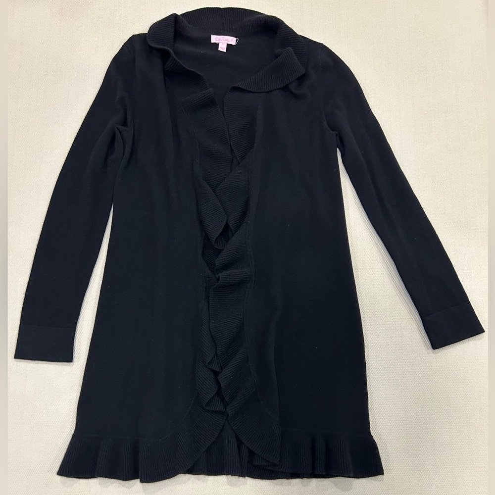 Lilly Pulitzer 100% cashmere open front sweater cardigan waterfall black sz S